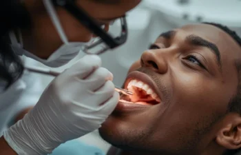 Dentist performing a dental exam for a patient during a routine visit