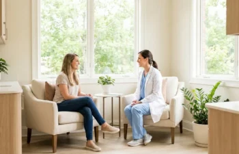 Cosmetic dentistry cost Roswell GA consultation between dentist and patient in modern dental office